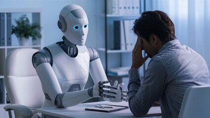 Robot Therapist Counseling Patient in Office 