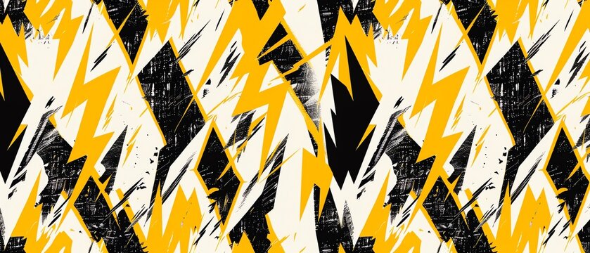 Seamless pattern of abstract yellow and black lightning bolt shapes. Modern vibrant background for fabric, textile, fashion design, sports, motocross, racing, gaming, music