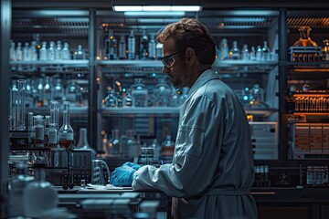 Obraz premium Scientist conducting experiments in a lab