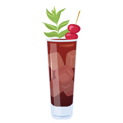 Summer cocktail. Long island iced tea cocktail, summer tropical alcoholic drink. Beach Holidays, summer vacation, party, cafe-bar, recreation concept. Isolated vector Illustration.