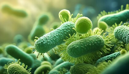 Fototapeta premium Green bacteria against a blurred background