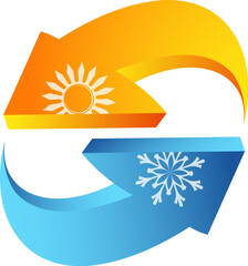 Blue and yellow arrows, sun and snowflake. Design for air conditioner