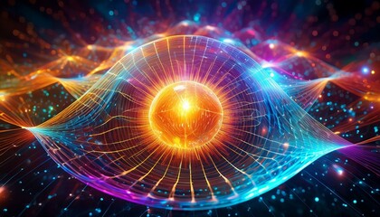 Obraz premium Vibrant quantum physics concept with dynamic particles