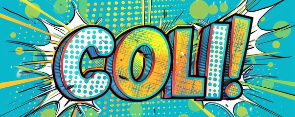 Colorful pop art banner with the word COOL in comic-style typography