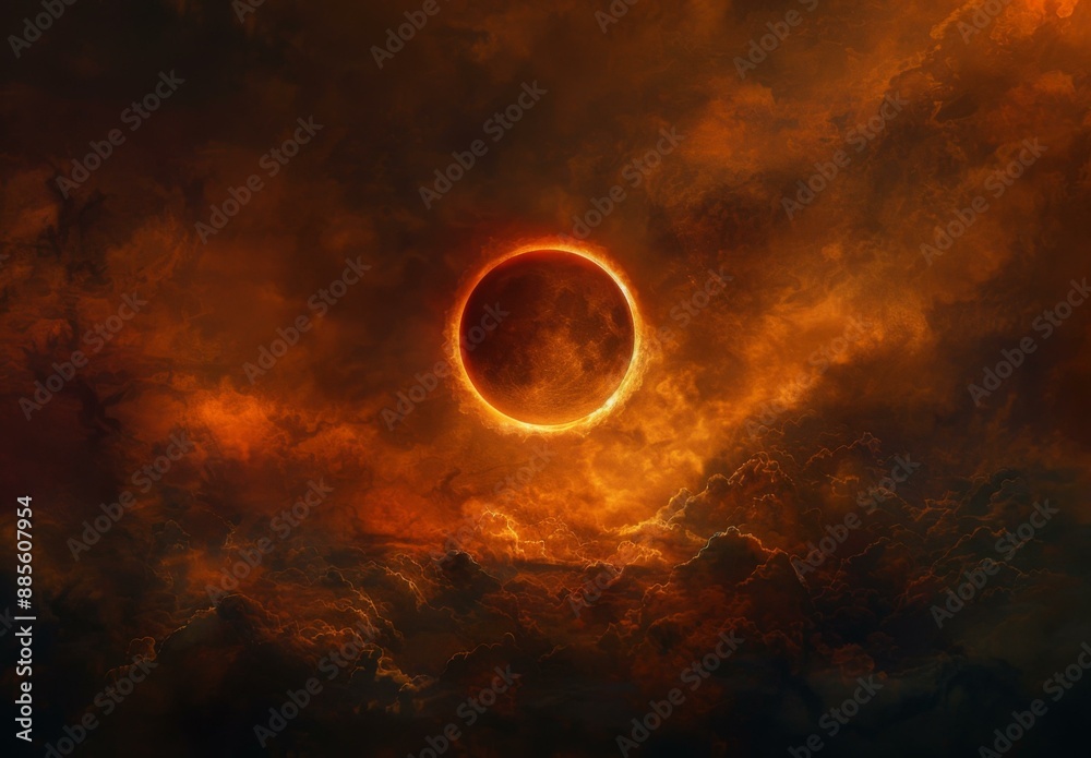 Canvas Prints a solar eclipse is seen in the sky with clouds. ai.