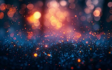 A blurry image of a field with lights and sparkles. AI.