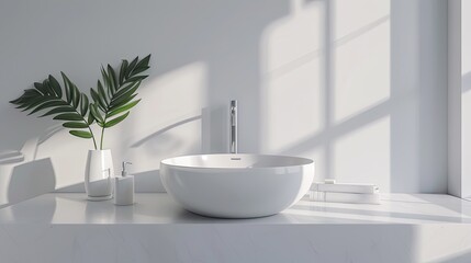 Modern ceramic wash basin and minimal style faucet in white bathroom