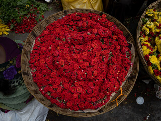 Red rose flower stack in the market