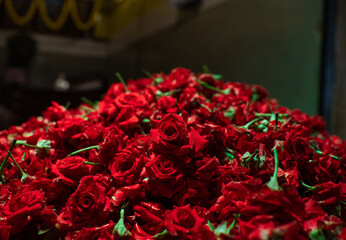 Red rose flower stack in the market