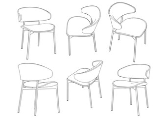 Chair isolated on white background in different positions. Line graphics icon. Vector illustration