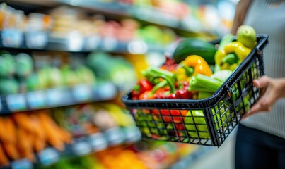 Person Shopping for Fresh Vegetables at Grocery Store. Generative ai.