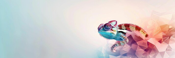 Colorful Chameleon on Abstract Geometric Background. Generative ai.