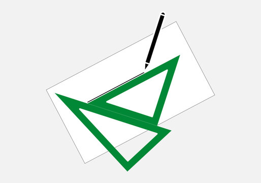 Cartab&oacute;n y escuadra verde con l&aacute;piz trazando l&iacute;nea sobre papel
