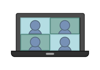 Ordenador portátil con videollamada de varias personas