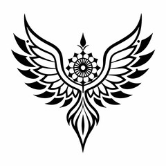 Fototapeta premium Doodle bird with intricate mandala wings, white background