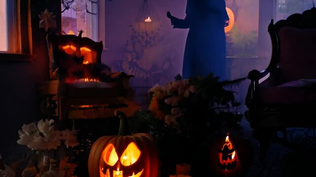 Halloween Decor In A Dark Room Generative AI