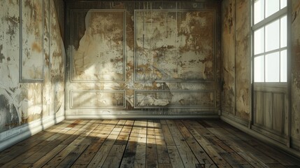 Obraz premium Designing a room with paper walls and wooden floors