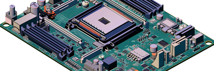 High-Definition Image of a High End Computer Motherboard Displaying Various Components