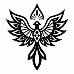 Doodle bird with intricate mandala wings, white background