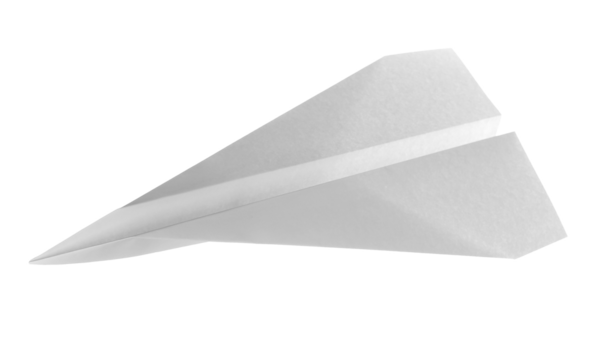 Paper airplane flying isolated on white, clipping path