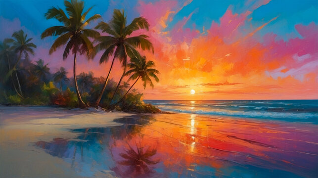 Tropical Sunset Bliss with a beautiful and colorful beach background
 
