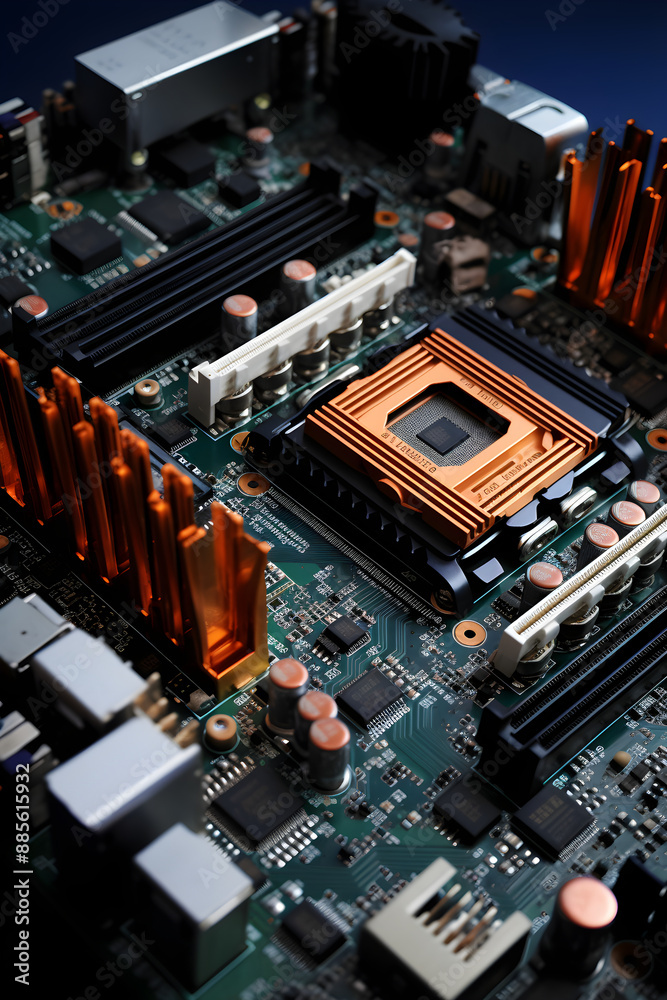 Wall mural high-definition image of a high end computer motherboard displaying various components