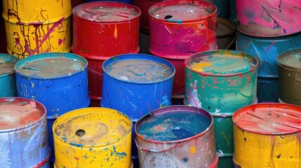 Leftover Household Hazardous Waste Colored Paint Cans