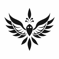 Doodle bird with intricate mandala wings, white background