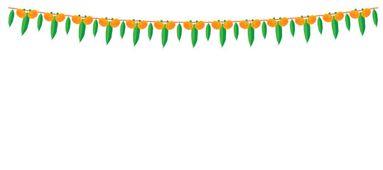 Vector garland illustration of orange marigold flower & mango leaves for wedding and indian festivals vector background © VectorsDays
