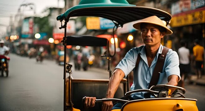 Tuk tuk driver in Asia.