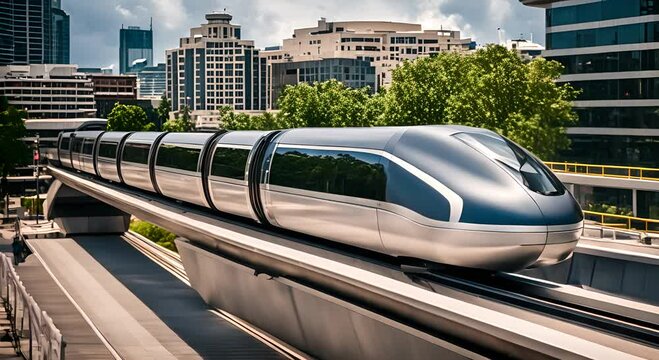 Modern monorail in a city.