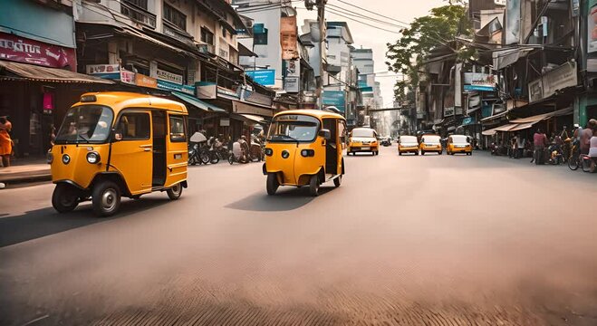 Tuk tuk taxi in an Asian city.