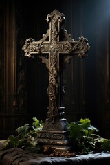 Cross with a symbol of the shadow of the Christian faith, generative IA