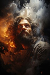 God faces portrait in the clouds jesus christ religious religious, generative IA
