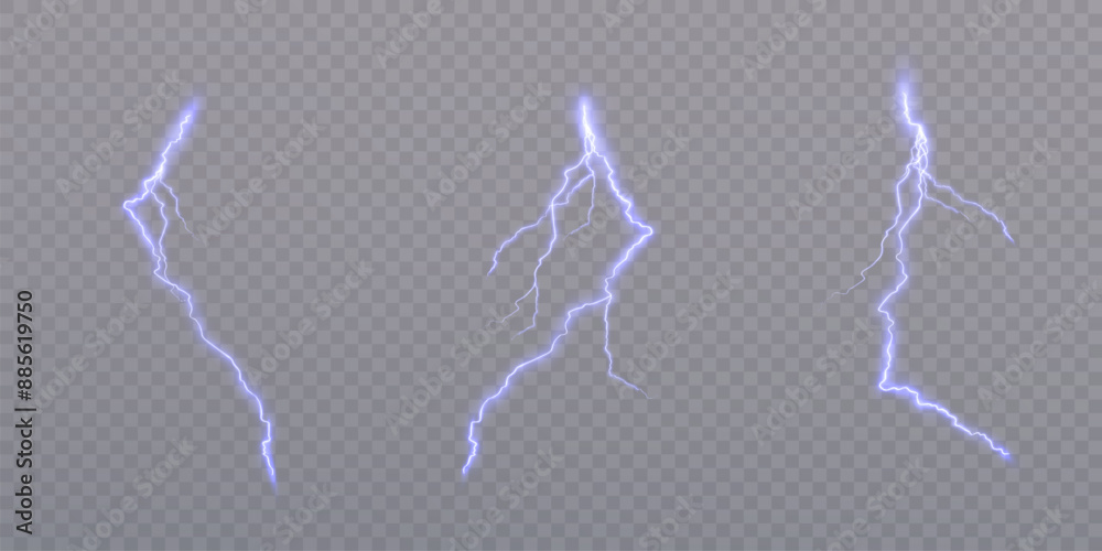 Poster Lightning. Thunderstorm, realistic lightning. Magical and vibrant light effects for web design and illustrations Adobe Illustrator Artwork