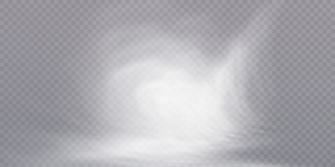 Cloud of white smoke with overlay effect on a transparent background. Realistic nebula effect. Vector illustration of smoky fog or toxic vapor on the floor. Parr effect condensation.