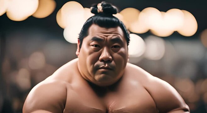 Close video of a Japanese sumo wrestler.