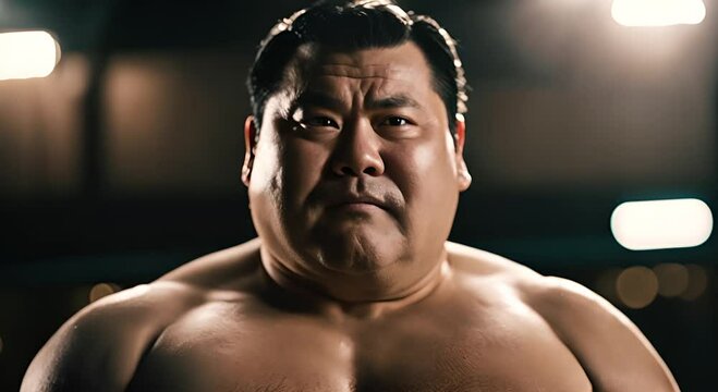Close video of a Japanese sumo wrestler.