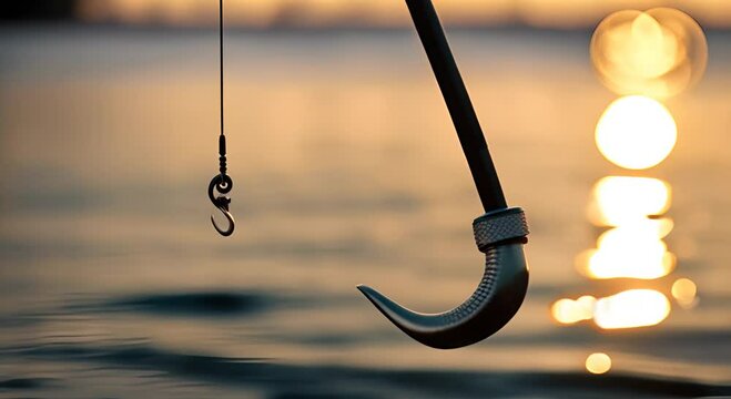 Fishing rod with bait in a lake.