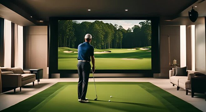Modern golf simulator with a screen. - Powered by Adobe
