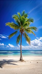 Lone Palm Tree on a Tropical Beach on a Sunny Day. Generative AI