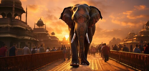 Majestic Elephant at Taj Mahal: National Geographic Style Dusk Shot with Stunning Natural Light and Colors