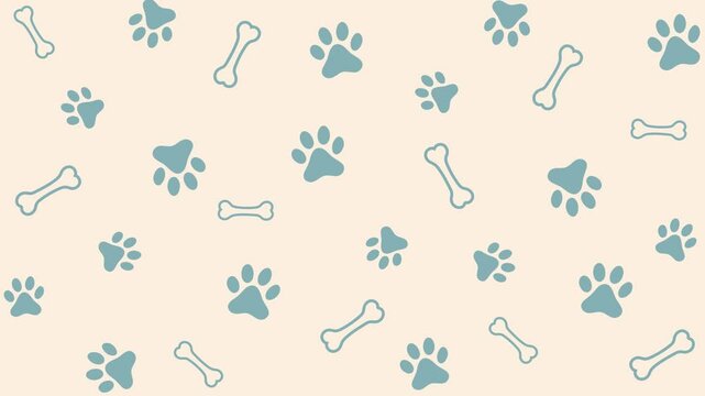 dog paw, cat paw print isolated on white background. 4k animated video seamless pattern