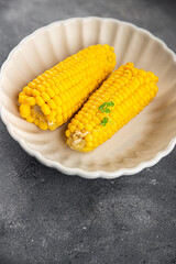 boiled corn cob natural food fresh appetizer meal food snack on the table copy space food background rustic top view keto or paleo diet vegetarian vegan