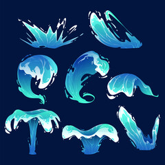 Set of blue sea waves. Vector illustration on a dark blue background.