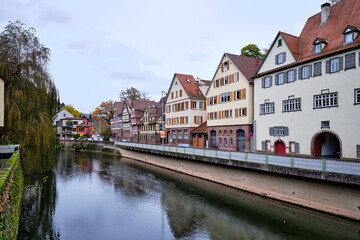 Embankment of Nagold River in Calw, an old German City.