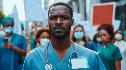 Portrait of black Nurse wearing medical scrubs, Doctor with stethoscope 
