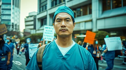 Portrait of an Asian Nurse wearing medical scrubs, Doctor with stethoscope 