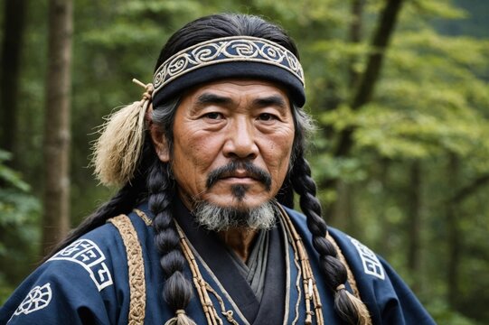 portrait of Ainu Warrior - Ancient to Early Modern Era, Japan