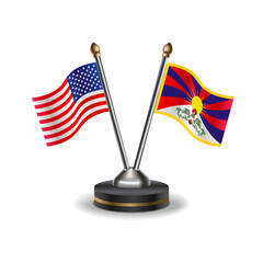 United States (USA) and Tibet table flags relation with background transparent